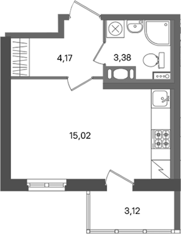 Квартира студия 22.57 м², 8/11 эт., ЖК «ПАТИО. Уютный квартал»